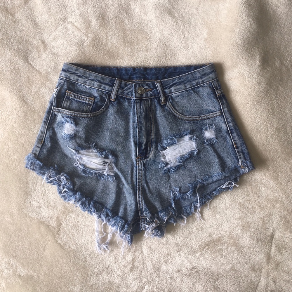 Distressed High-Waisted Denim Shorts